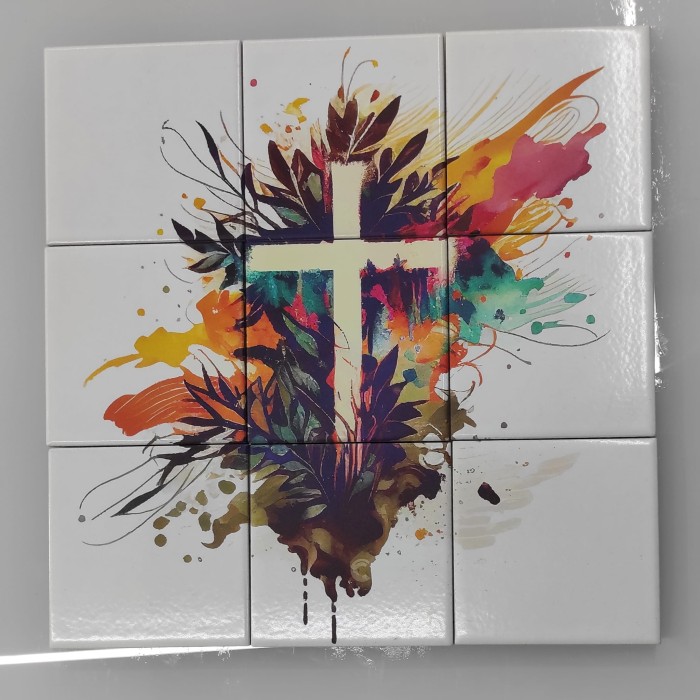Quadro Mosaico quadrato su ceramica con Stampa Arte Sacra